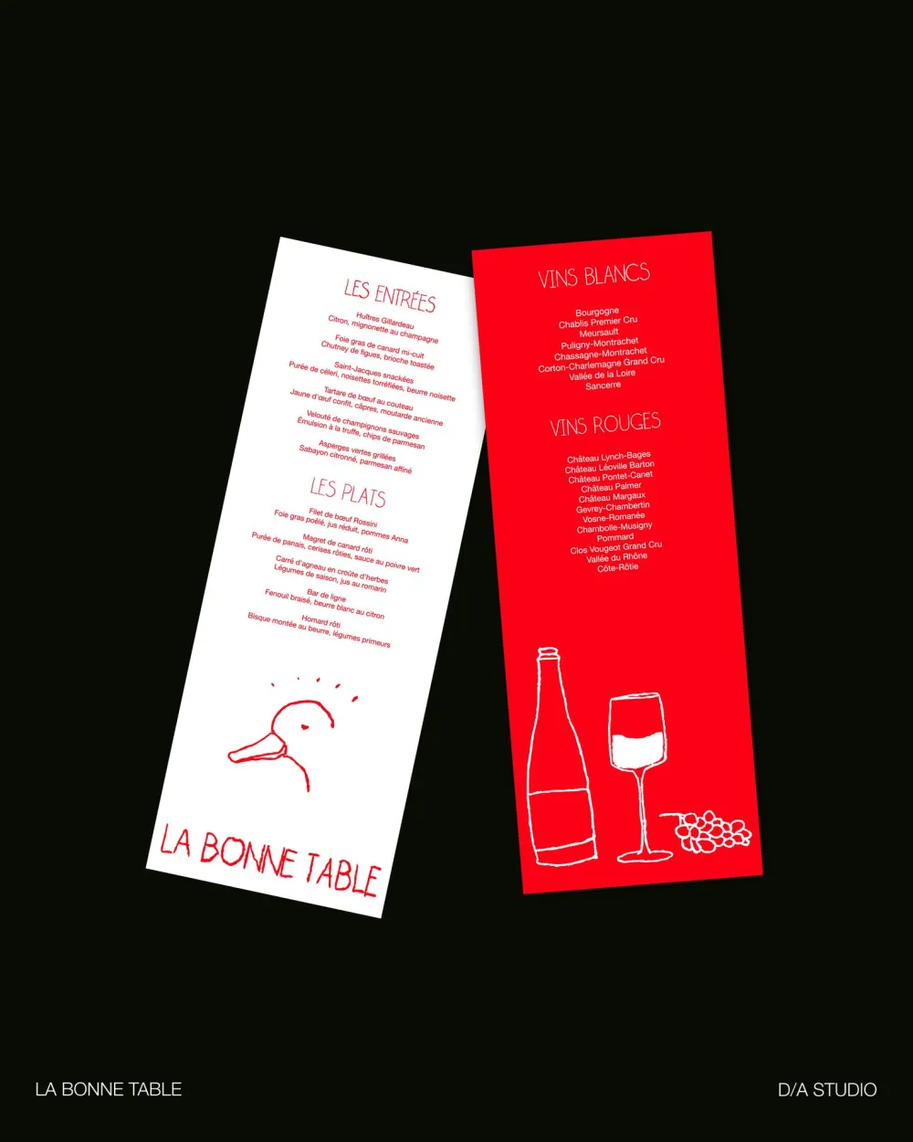 قوائم La Bonne Table الحمراء والبيضاء على الأسود