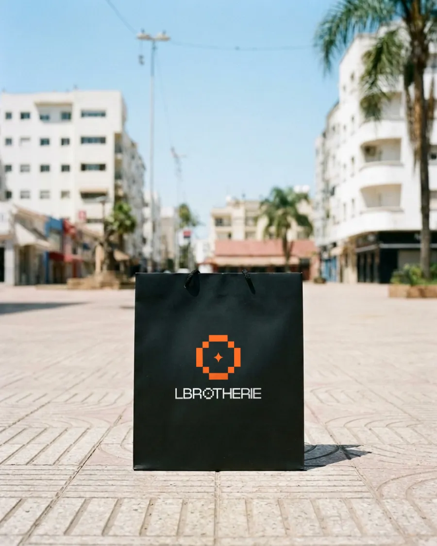 Black Lbrotherie shopping bag on a street in Casablanca