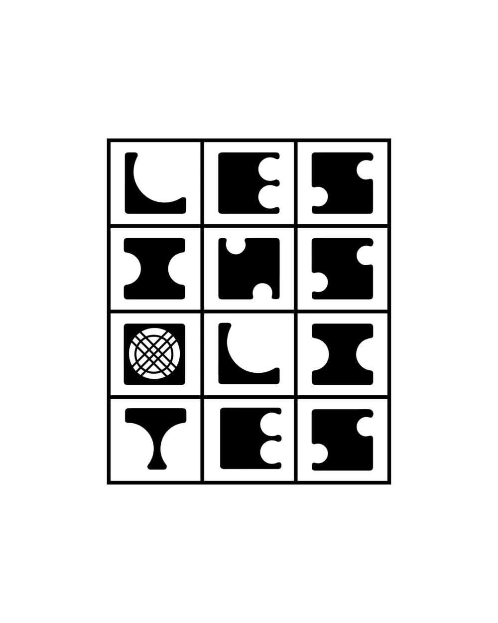 The name set in a grid of square letter tiles with the emblem