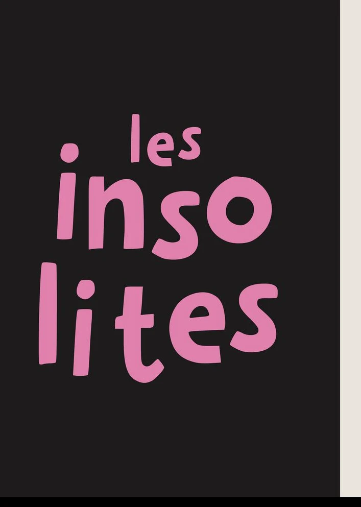 The hand-cut les insolites logotype in rose on black