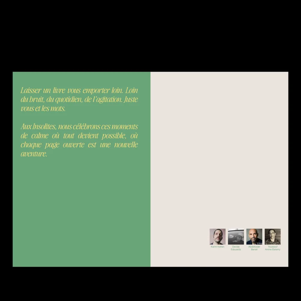 Spread with italic text in yellow on green