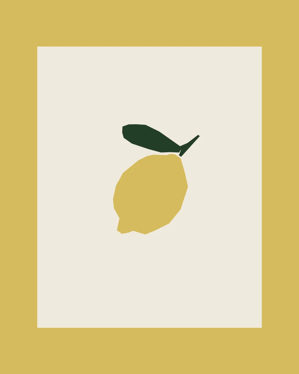 Hand-cut lemon on cream with a mustard frame