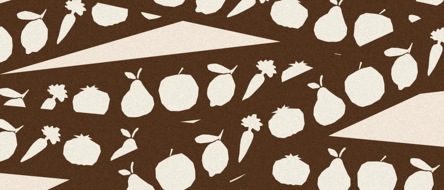 Pattern of cream fruit silhouettes on brown bands