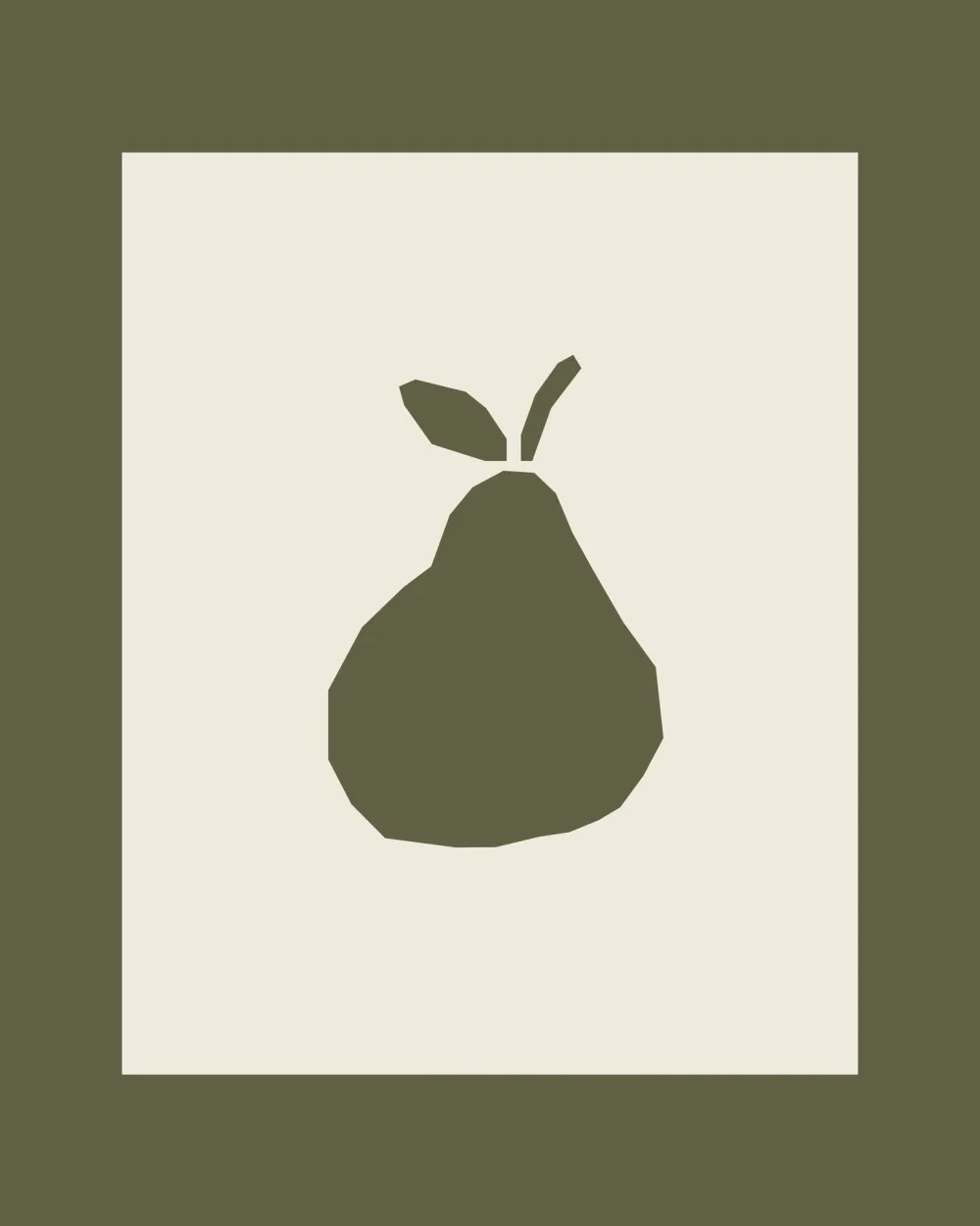 Hand-cut pear on cream with an olive frame
