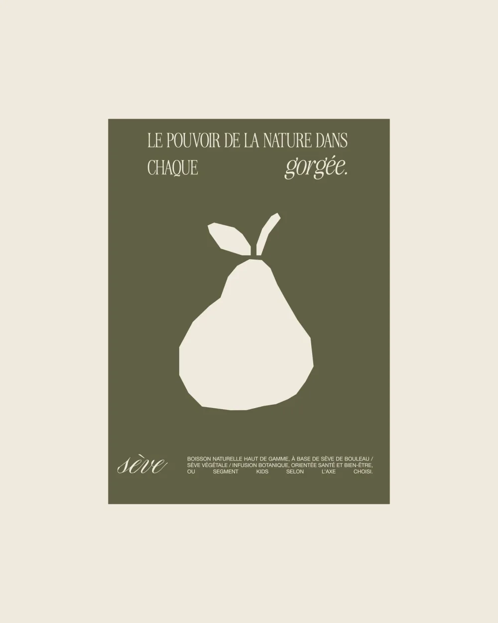 Cream pear on olive with the tagline