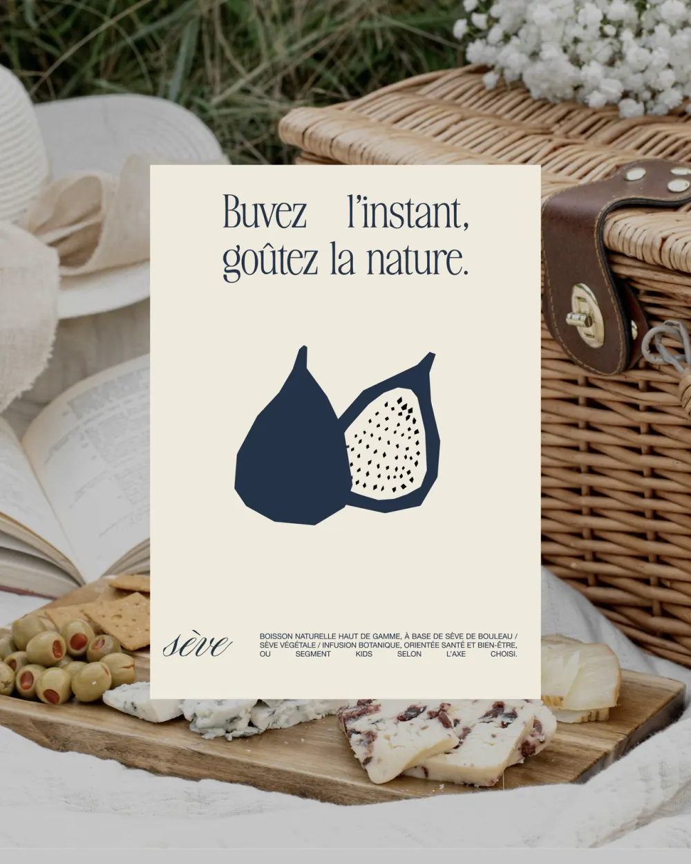 Poster with a navy fig on a picnic basket