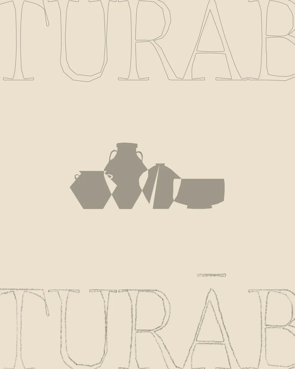 Poster with the outlined Turāb wordmark and grey vessels