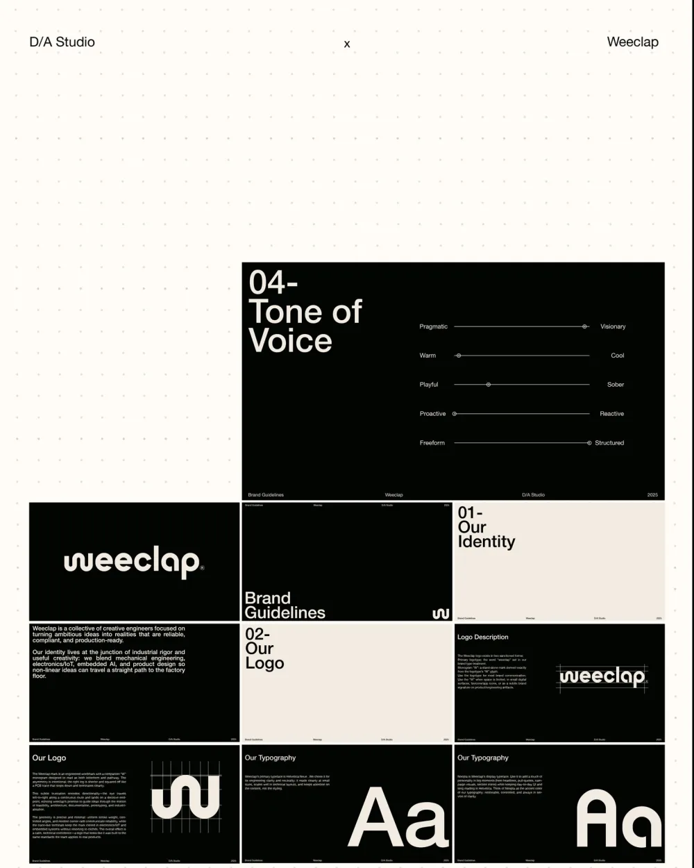 Pages of the Weeclap brand guidelines