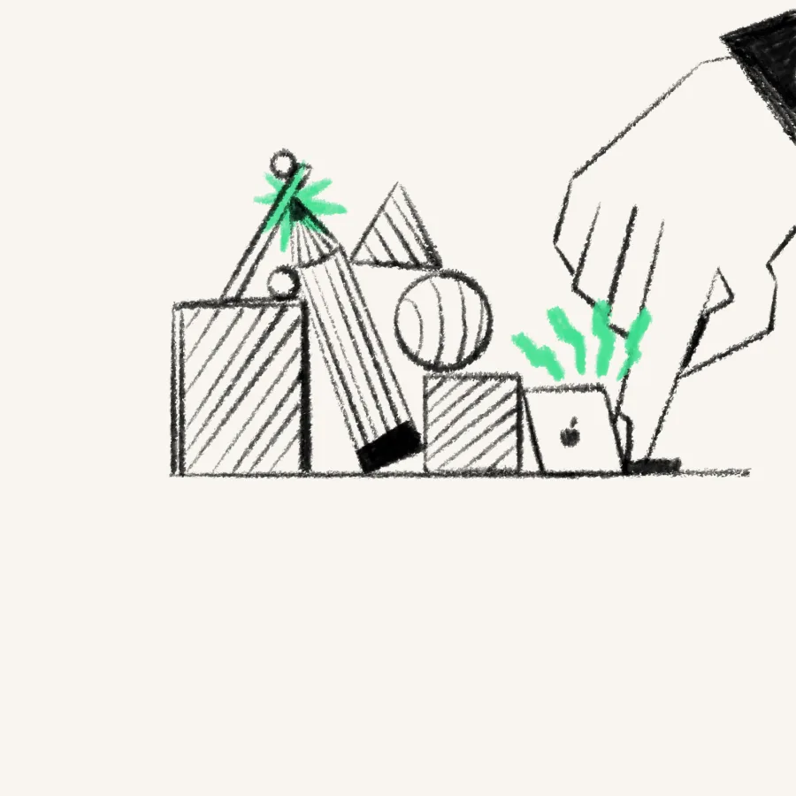 Sketch of a hand assembling shapes