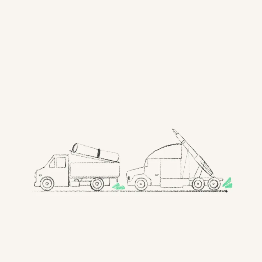 Sketch of trucks delivering a product