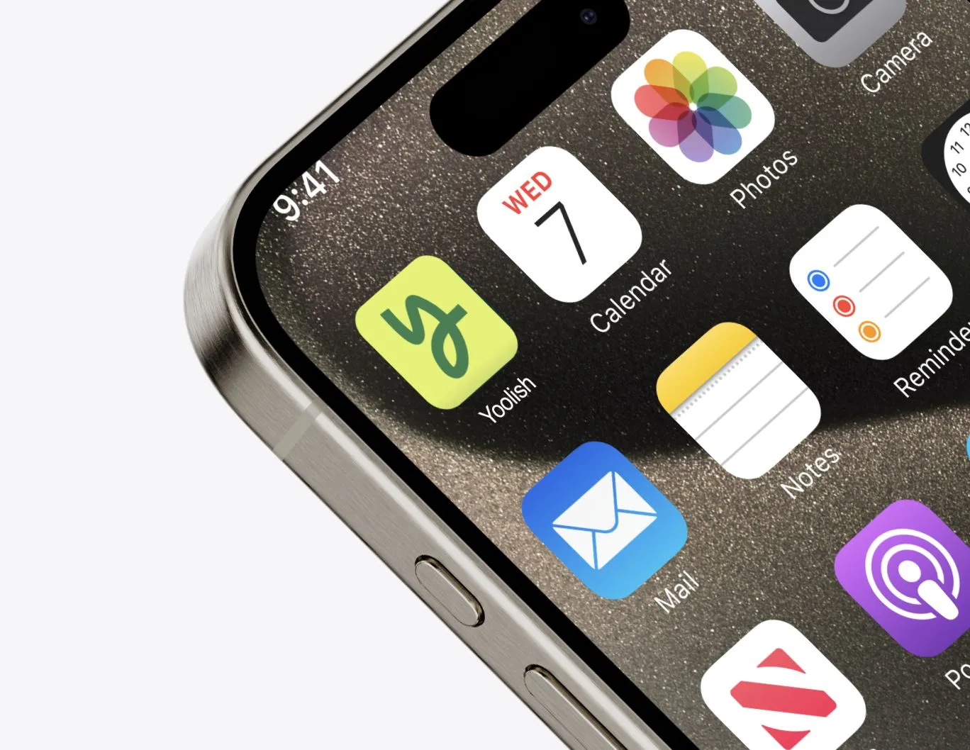 The Yoolish app icon, a green looping y on lime, on an iPhone home screen