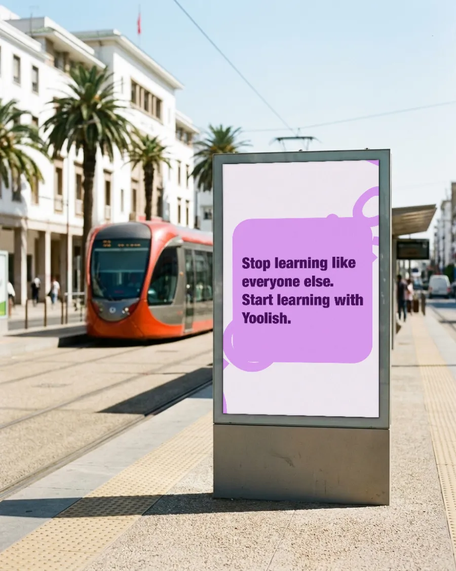Yoolish poster on a tram stop panel in Casablanca